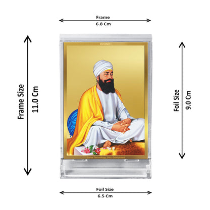 Diviniti 24K Gold Plated Guru Tegh Bahadar Sahib Ji Frame For Car Dashboard, Home Decor, Table Top, Gift (11 x 6.8 CM)