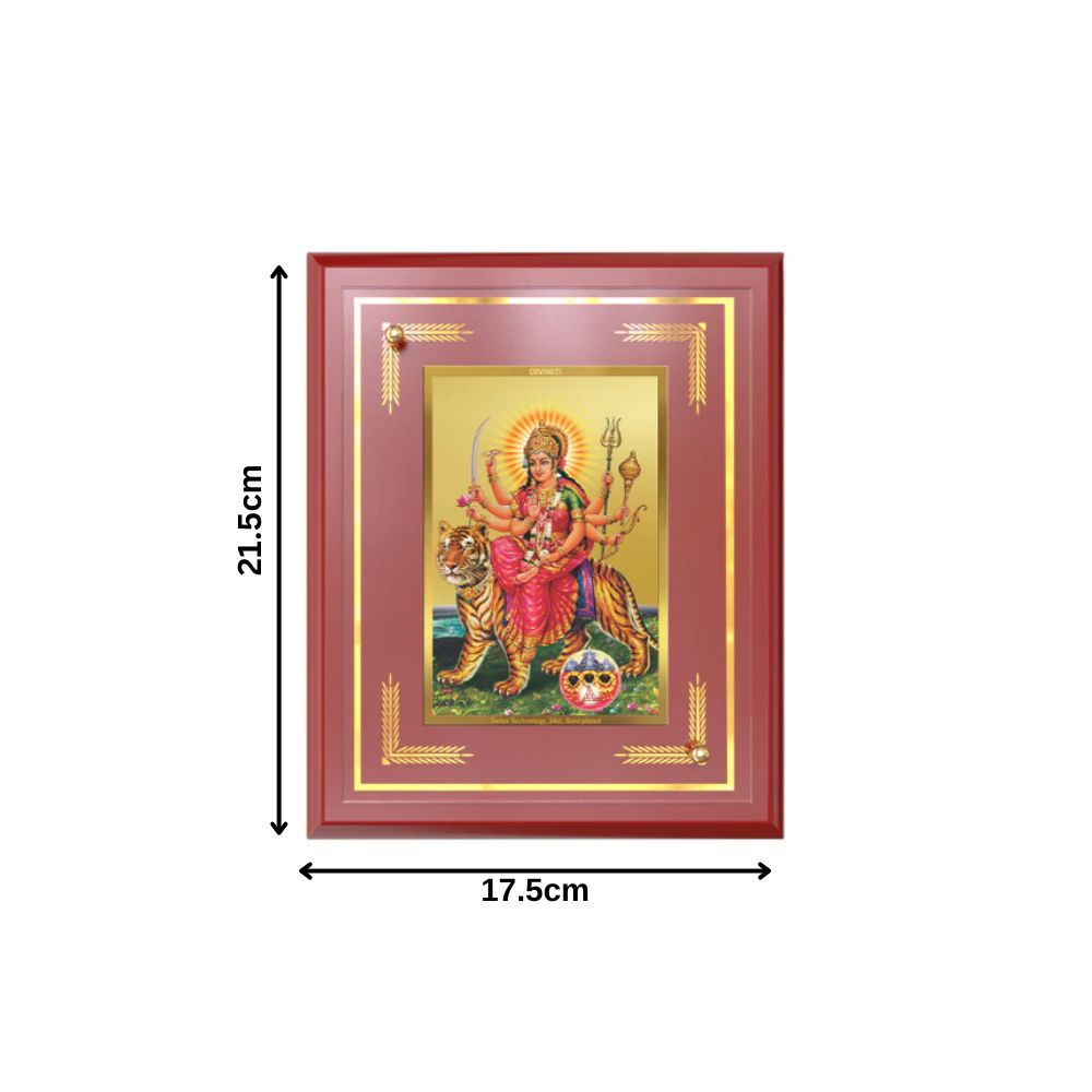 Durga Sherawali Mata with Pind | Divine Wall and Tabletop Photo Frame in 24K Gold Plated Foil