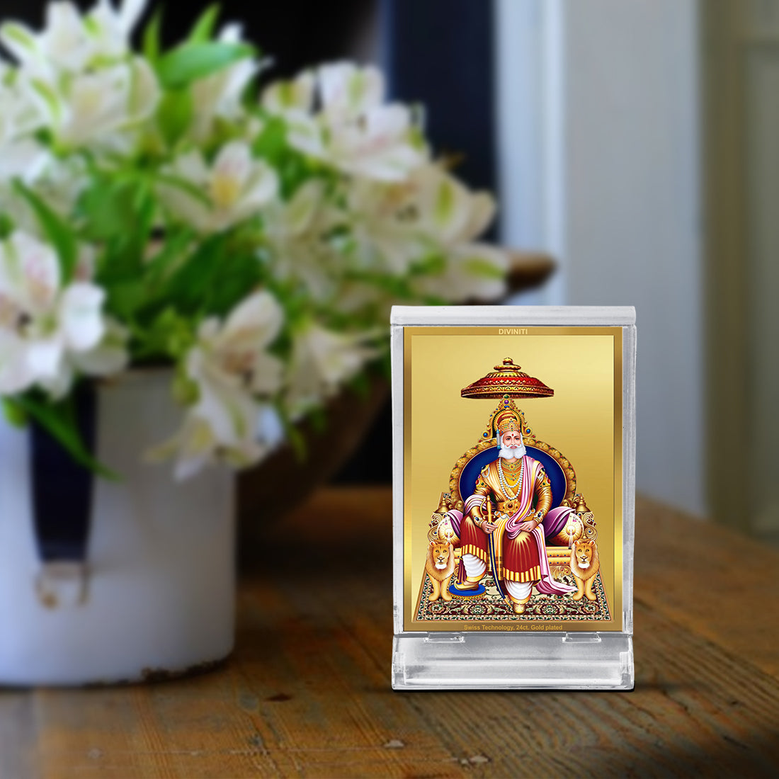 Diviniti 24K Gold Plated Foil Maharaja Agrasen Frame For Car Dashboard, Home Decor, Table Top, Gift (11 x 6.8 CM)