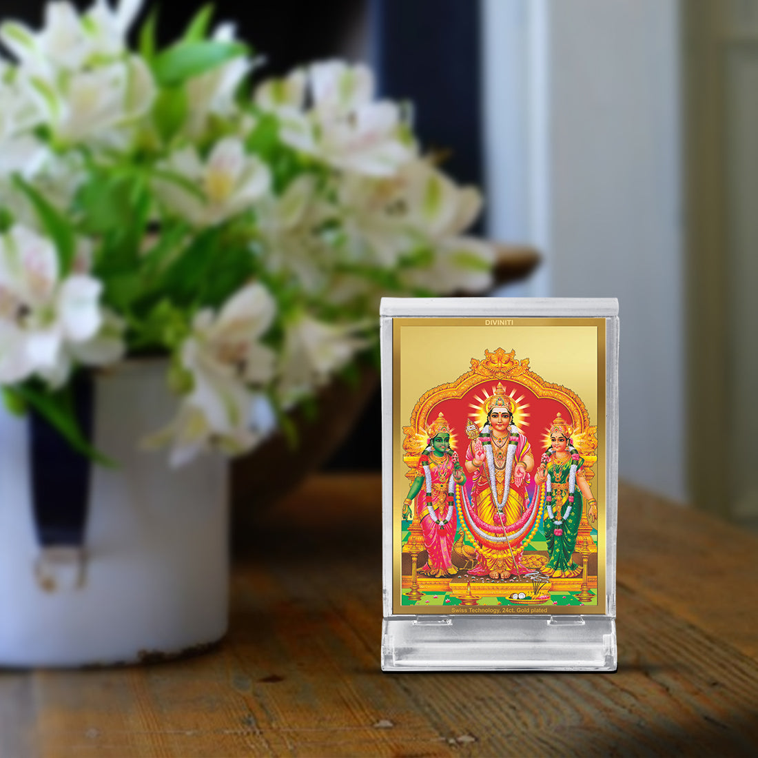 Diviniti 24K Gold Plated Foil Murugan Valli Frame For Car Dashboard, Home Decor, Table, Worship (11x6.8 CM)