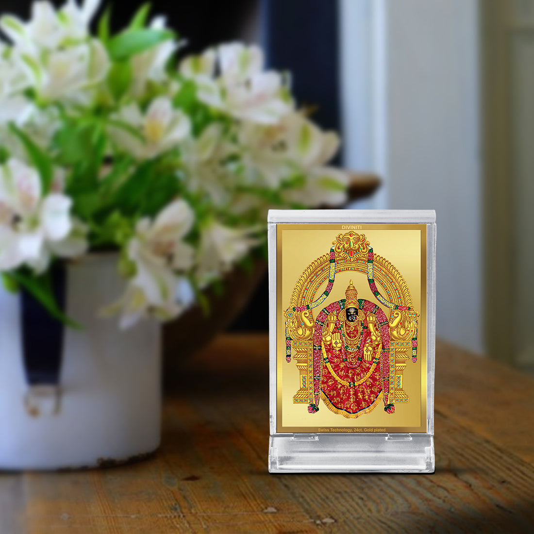 Diviniti 24K Gold Plated Foil Padmavathi Frame For Car Dashboard, Home Decor, Table Tops (11 x 6.8 CM)