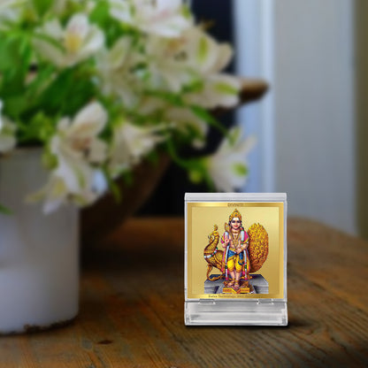 Diviniti 24K Gold Plated Foil Karthikey Acrylic Frame for Car Dashboard, Home Decor, Tabletop, Puja Room, Festival Gift ACF3A (5.8x4.8 CM)
