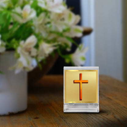 Diviniti 24K Gold Plated Holy Cross Acrylic Frame for Car Dashboard, Home Decor, Tabletop, Festival Gift ACF3A (5.8x4.8 CM)