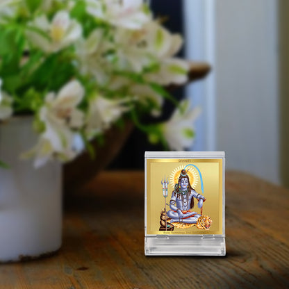 Diviniti 24K Gold Plated Foil Shiva Acrylic Frame for Car Dashboard, Home Decor, Tabletop, Puja Room, Festival Gift ACF3A (5.8x4.8 CM)