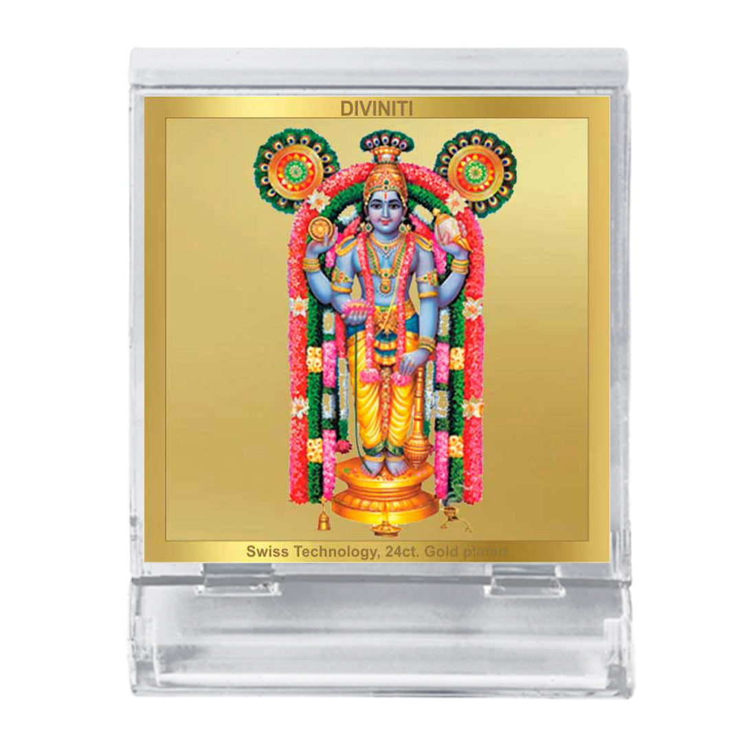 Diviniti 24K Gold Plated Foil Guruvayurappan Acrylic Frame for Car Dashboard, Home Decor, Tabletop, Puja Room, Festival Gift ACF3A (5.8x4.8 CM)