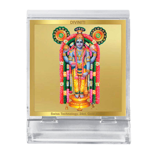 Diviniti 24K Gold Plated Foil Guruvayurappan Acrylic Frame for Car Dashboard, Home Decor, Tabletop, Puja Room, Festival Gift ACF3A (5.8x4.8 CM)