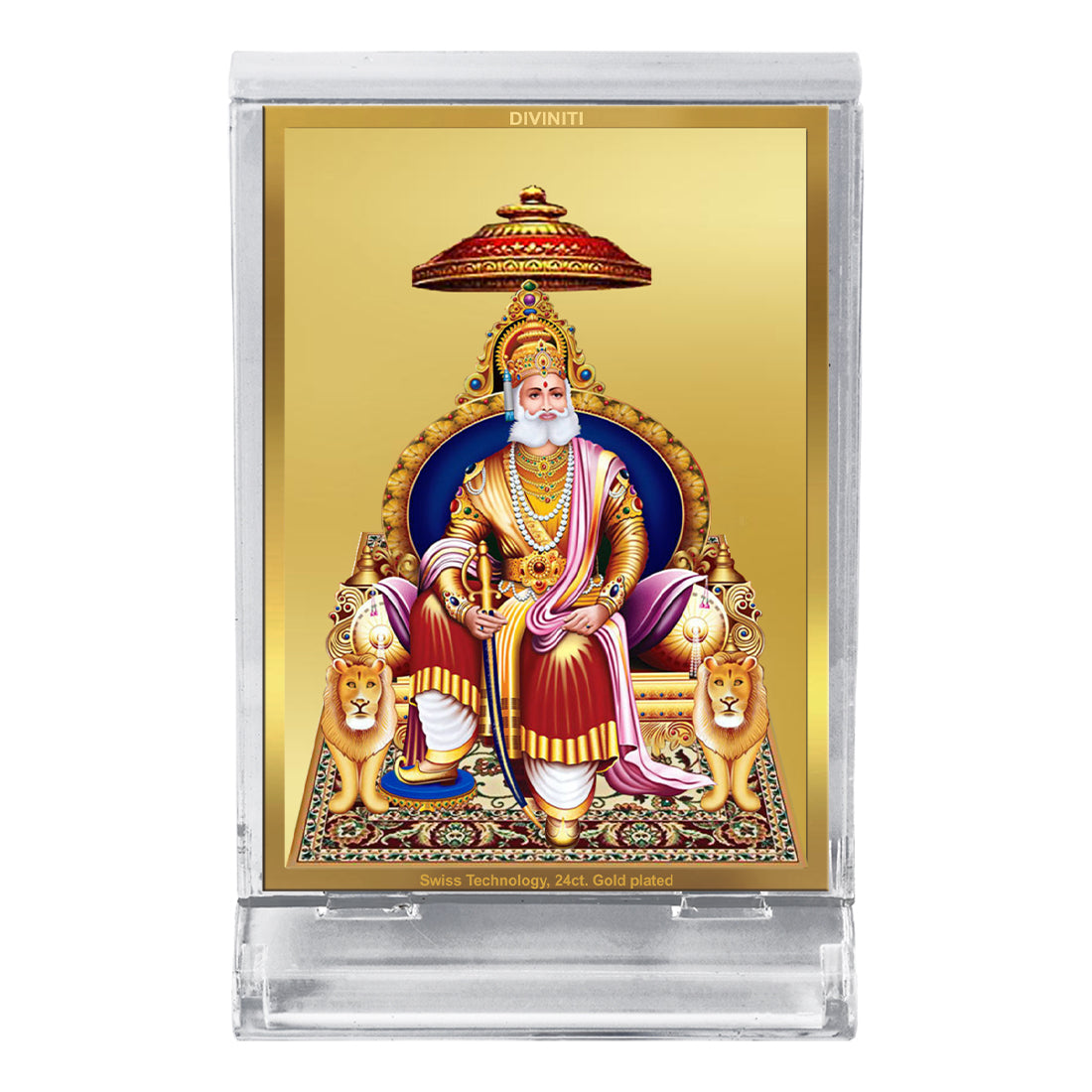 Diviniti 24K Gold Plated Foil Maharaja Agrasen Frame For Car Dashboard, Home Decor, Table Top, Gift (11 x 6.8 CM)