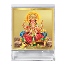 Load image into Gallery viewer, Diviniti 24K Gold Plated Ganesha Frame For Car Dashboard, Home Decor, Table Top, Puja, Festival Gift (5.8 x 4.8 CM)
