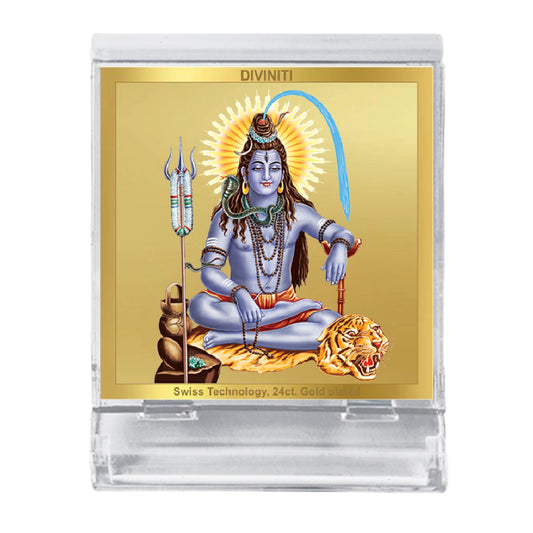 Diviniti 24K Gold Plated Foil Shiva Acrylic Frame for Car Dashboard, Home Decor, Tabletop, Puja Room, Festival Gift ACF3A (5.8x4.8 CM)