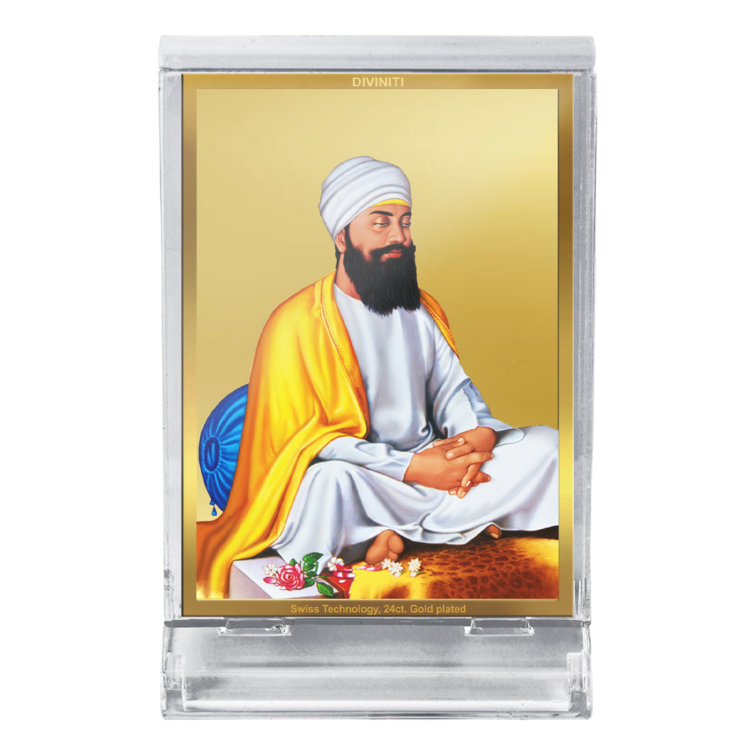 Diviniti 24K Gold Plated Guru Tegh Bahadar Sahib Ji Frame For Car Dashboard, Home Decor, Table Top, Gift (11 x 6.8 CM)