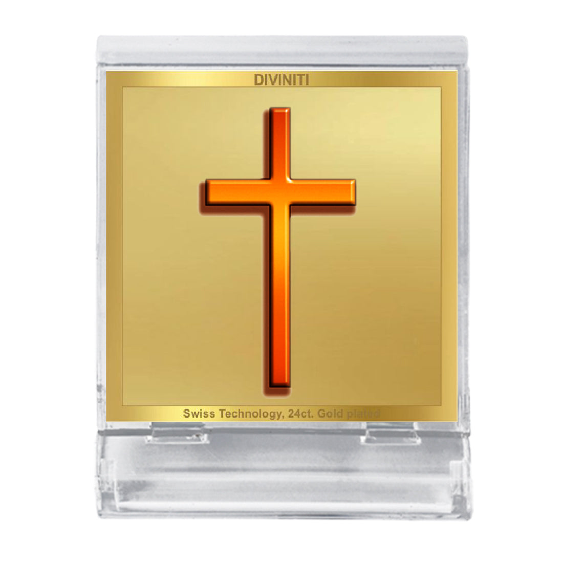 Diviniti 24K Gold Plated Holy Cross Acrylic Frame for Car Dashboard, Home Decor, Tabletop, Festival Gift ACF3A (5.8x4.8 CM)