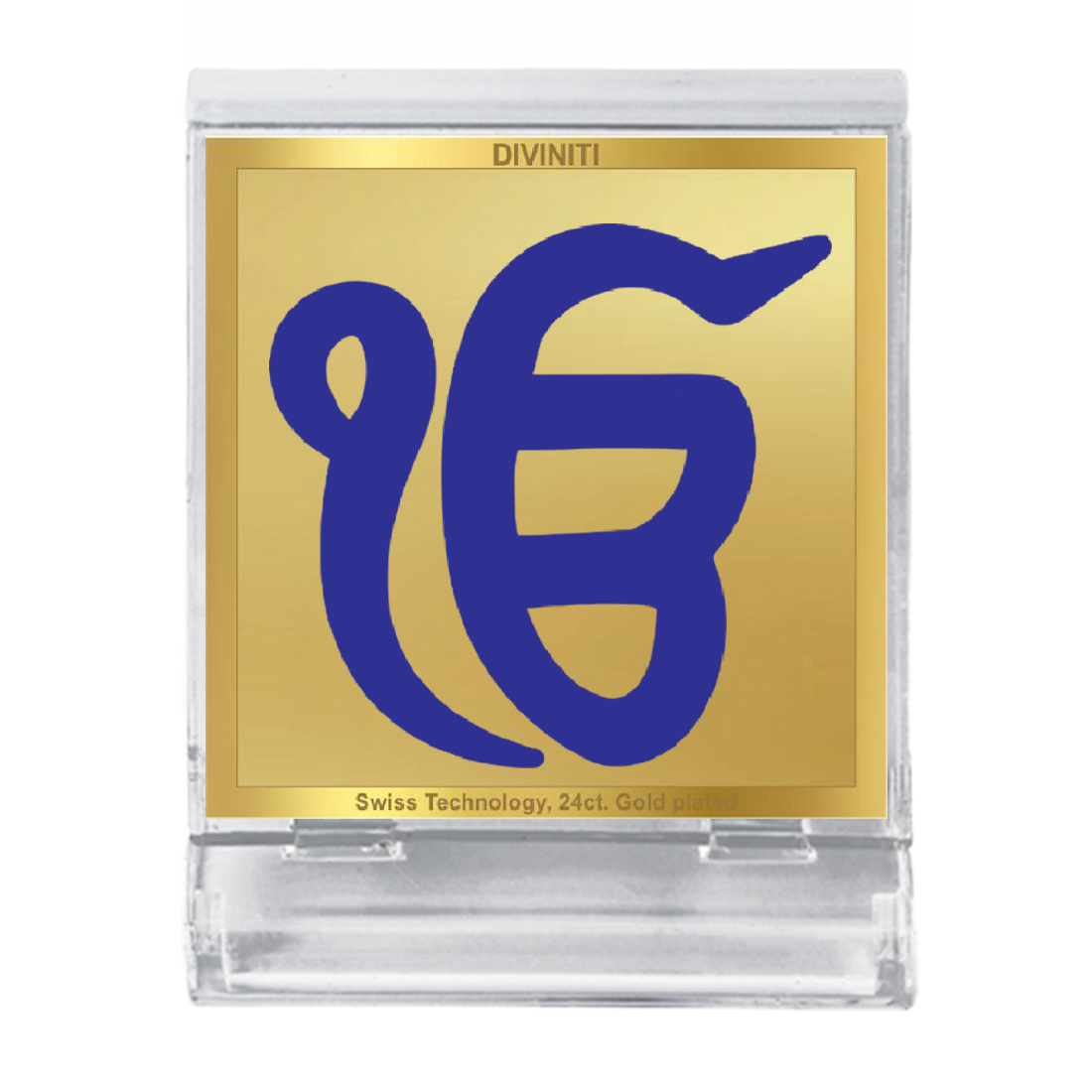 Diviniti 24K Gold Plated Foil Ik Onkar Acrylic Frame for Car Dashboard, Home Decor, Tabletop, Puja Room, Festival Gift ACF3A (5.8x4.8 CM)