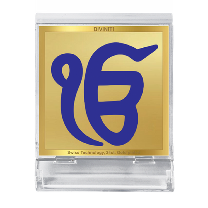 Diviniti 24K Gold Plated Foil Ik Onkar Acrylic Frame for Car Dashboard, Home Decor, Tabletop, Puja Room, Festival Gift ACF3A (5.8x4.8 CM)