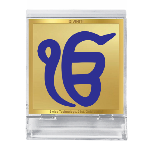 Diviniti 24K Gold Plated Foil Ik Onkar Acrylic Frame for Car Dashboard, Home Decor, Tabletop, Puja Room, Festival Gift ACF3A (5.8x4.8 CM)