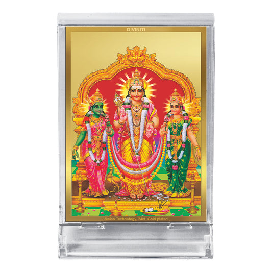 Diviniti 24K Gold Plated Foil Murugan Valli Frame For Car Dashboard, Home Decor, Table, Worship (11x6.8 CM)