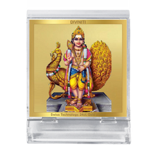 Load image into Gallery viewer, DIVINITI 24K Gold Plated Karthikey Religious Frame For Car Dashboard, Home Decor, Table (5.8 X 4.8 CM)