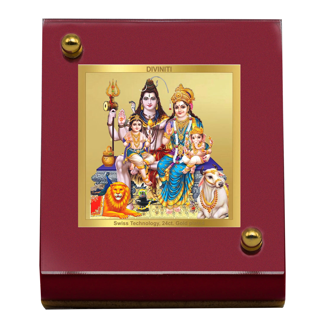 Diviniti 24K Gold Plated Foil Shiv Parivar Frame For Car Dashboard, Home Decor, Tabletop & Worship (6.5 x 5.5 CM)