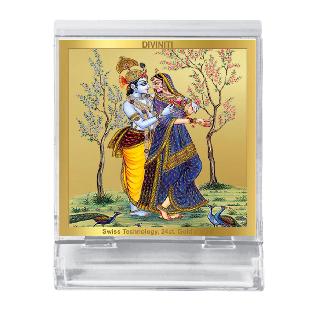 Diviniti 24K Gold Plated Foil Radha Krishna Acrylic Frame for Car Dashboard, Home Decor, Tabletop, Workshop, Festival Gift ACF3A (5.8x4.8 CM)