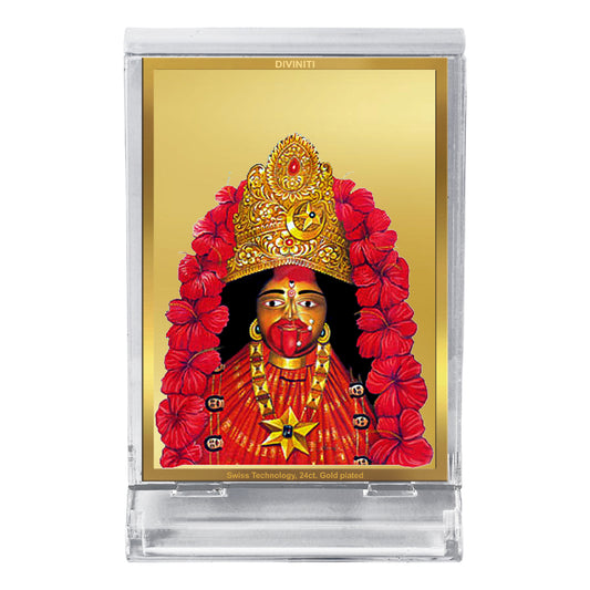 Diviniti 24K Gold Plated Foil Tara Devi Frame For Car Dashboard, Home Decor Showpiece, Puja (11 x 6.8 CM)