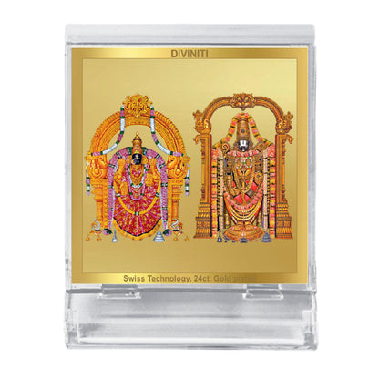 Diviniti 24K Gold Plated Padmawati Balaji Frame For Car Dashboard, Home Decor, Tabletop and Gift (5.8 x 4.8 CM)