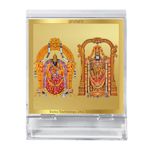 Diviniti 24K Gold Plated Padmawati Balaji Frame For Car Dashboard, Home Decor, Tabletop and Gift (5.8 x 4.8 CM)