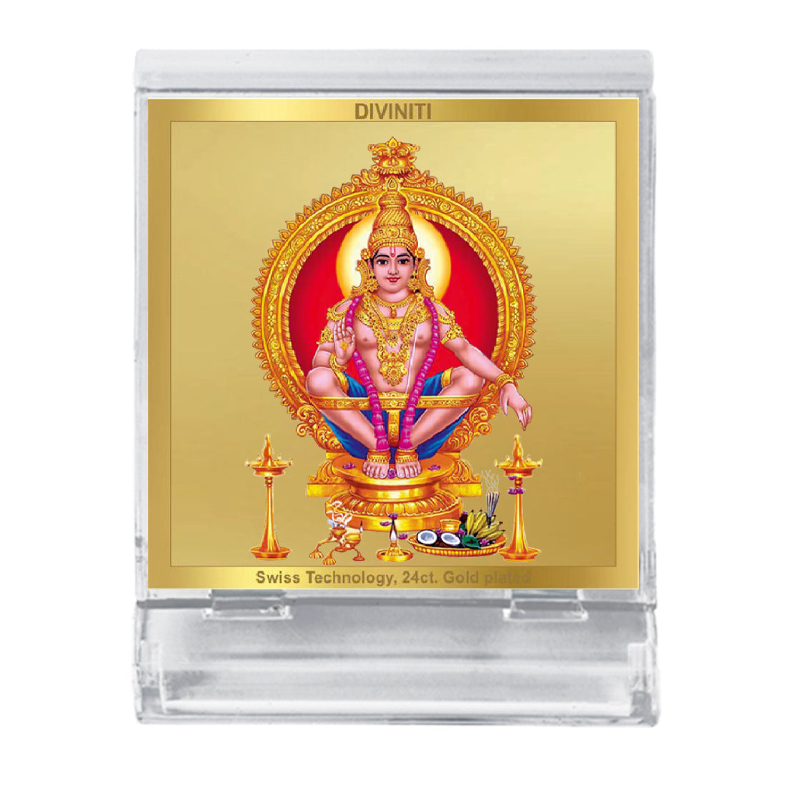 Diviniti 24K Gold Plated Ayyappan Acrylic Frame for Car Dashboard, Home Decor, Tabletop, Puja Room, Festival Gift ACF3A (5.8x4.8 CM)