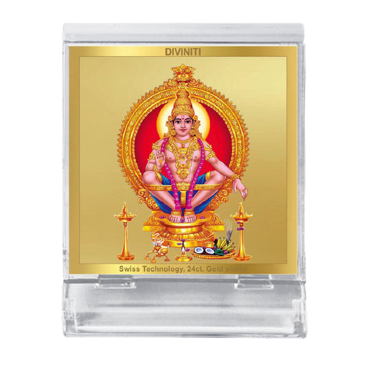 Diviniti 24K Gold Plated Ayyappan Acrylic Frame for Car Dashboard, Home Decor, Tabletop, Puja Room, Festival Gift ACF3A (5.8x4.8 CM)