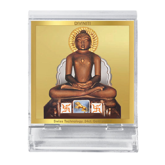 Diviniti 24K Gold Plated Mahavir Acrylic Frame for Car Dashboard, Home Decor, Tabletop, Puja Room, Festival Gift ACF3A (5.8x4.8 CM)