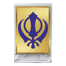 Load image into Gallery viewer, Diviniti 24K Gold Plated Khanda Sahib Frame For Car Dashboard, Home Decor, Table Top (11 x 6.8 CM)
