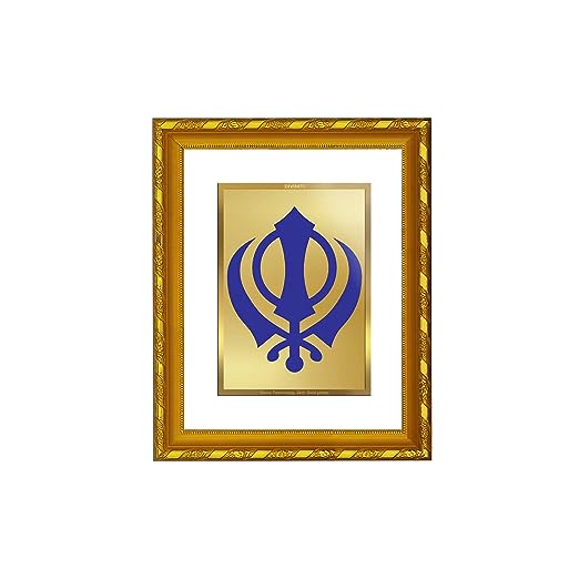 DIVINITI 24K Gold Plated Khanda Sahib Photo Frame for Puja Room, Home Wall Decor, Workshop, Table Top, Premium Gift|DG103 Size 2 (22.6x18.4 CM)
