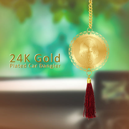 Diviniti 24K Gold Plated Double Sided Ganesha & Yantra Car Dangler|6 CM Ganesha Hanging Car Decor|Luxurious 24K Gold Plated Dangler For Car|Divine Car Accessories For Positive Energy & Protection