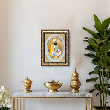 Guru Tegh Bahadur Sahib Ji | Sikh Guru Wall & Tabletop Royal Photo Frame in 24K Gold Plated Foil