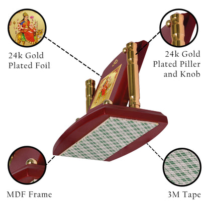 Diviniti 24K Gold Plated Nav Durga Photo Frame for Car Dashboard, Home Decor, Tabletop, Puja Room, Showpiece and Gift  MDF1BP+ (6.5x5.5 CM)