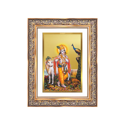 Lord Krishna with Surbhi Cow | Divine Wall Mount Photo Frame in 24K Gold Plated Foil