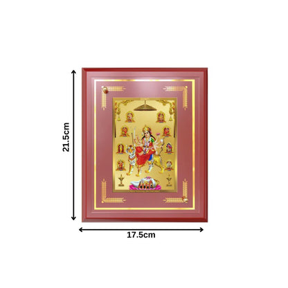 Durga Nav Durga | Goddess Durga in Her Nine Divine Wall and Tabletop Photo Frame in 24K Gold Plated Foil