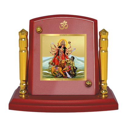 Diviniti 24K Gold Plated Durga Ji Photo Frame for Car Dashboard, Home Decor, Tabletop, Puja Room, Showpiece and Gift  MDF1BP+ (6.5x5.5 CM)