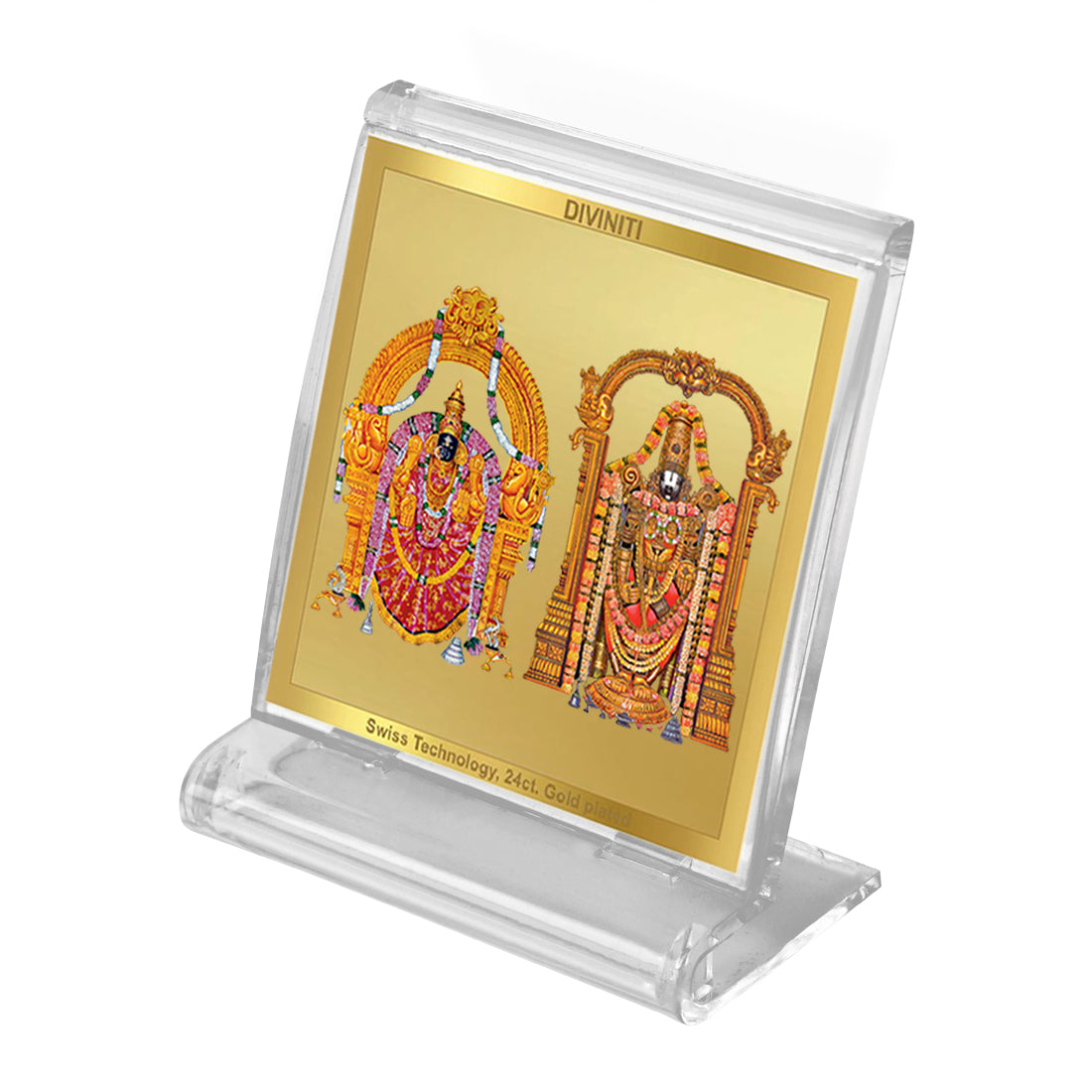 Diviniti 24K Gold Plated Padmawati Balaji Frame For Car Dashboard, Home Decor, Tabletop and Gift (5.8 x 4.8 CM)