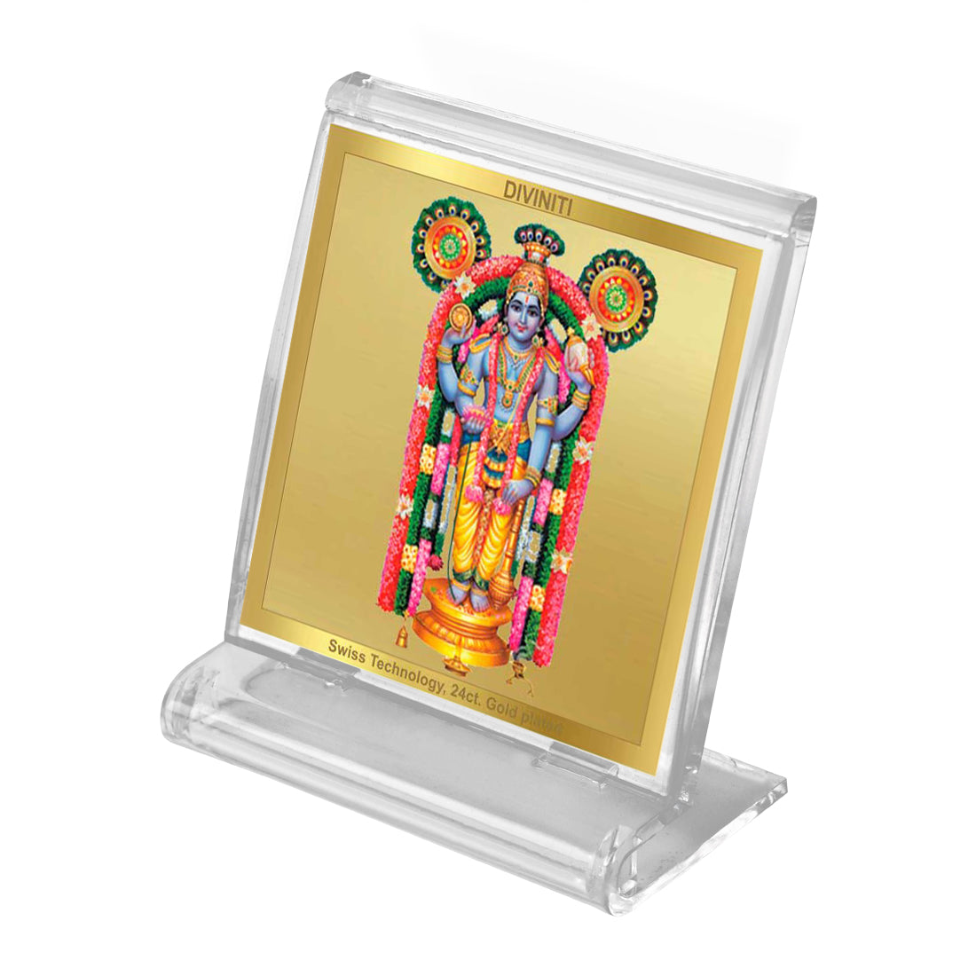 Diviniti 24K Gold Plated Foil Guruvayurappan Acrylic Frame for Car Dashboard, Home Decor, Tabletop, Puja Room, Festival Gift ACF3A (5.8x4.8 CM)