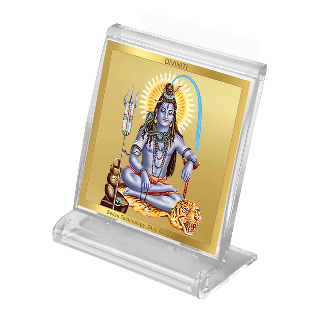 Diviniti 24K Gold Plated Foil Shiva Acrylic Frame for Car Dashboard, Home Decor, Tabletop, Puja Room, Festival Gift ACF3A (5.8x4.8 CM)