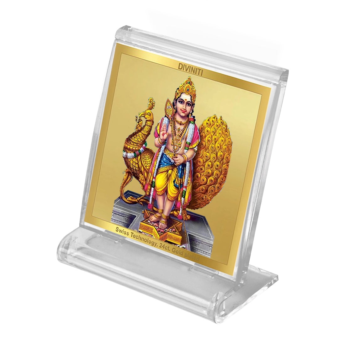 Diviniti 24K Gold Plated Foil Karthikey Acrylic Frame for Car Dashboard, Home Decor, Tabletop, Puja Room, Festival Gift ACF3A (5.8x4.8 CM)