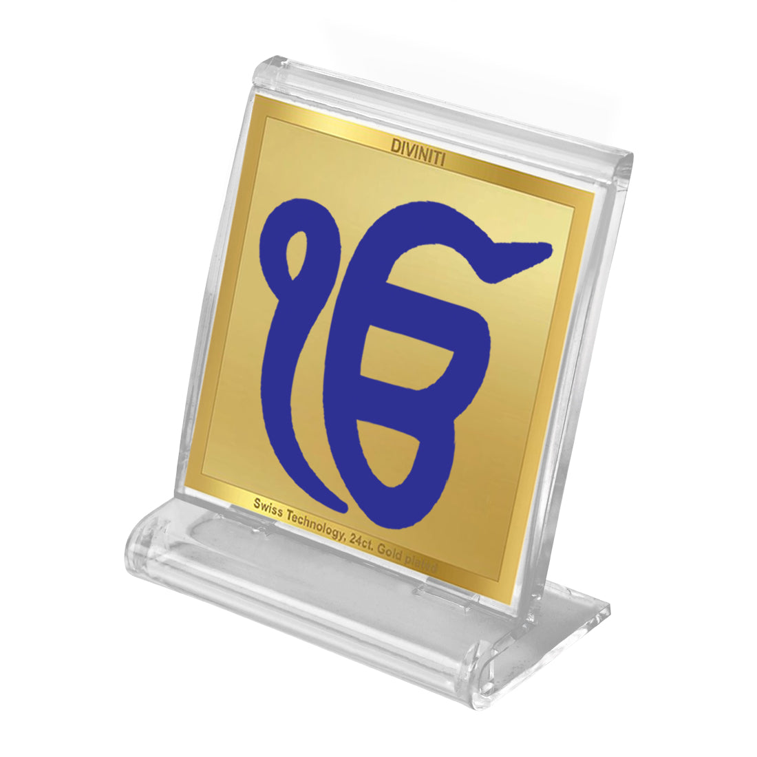 Diviniti 24K Gold Plated Foil Ik Onkar Acrylic Frame for Car Dashboard, Home Decor, Tabletop, Puja Room, Festival Gift ACF3A (5.8x4.8 CM)