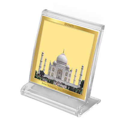 Diviniti 24K Gold Plated Taj Mahal Acrylic Frame for Car Dashboard, Home Decor, Tabletop, Puja Room, Festival Gift ACF3A (5.8x4.8 CM)