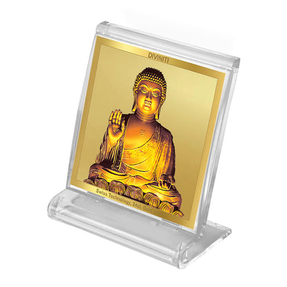 Diviniti 24K Gold Plated Gautam Buddha Acrylic Frame for Car Dashboard, Home Decor, Tabletop, Puja Room, Festival Gift ACF3A (5.8x4.8 CM)