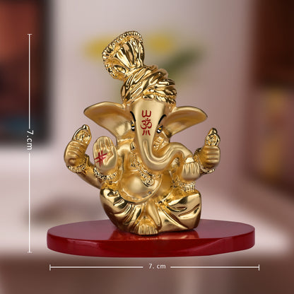 DIVINITI 24K Gold Plated Pagdi Lord Ganesha Elegant Statue Idol For Home Decor, Car Dashboard, Tabletop, Easy To Carry, Luxury Gift (7x7 CM)