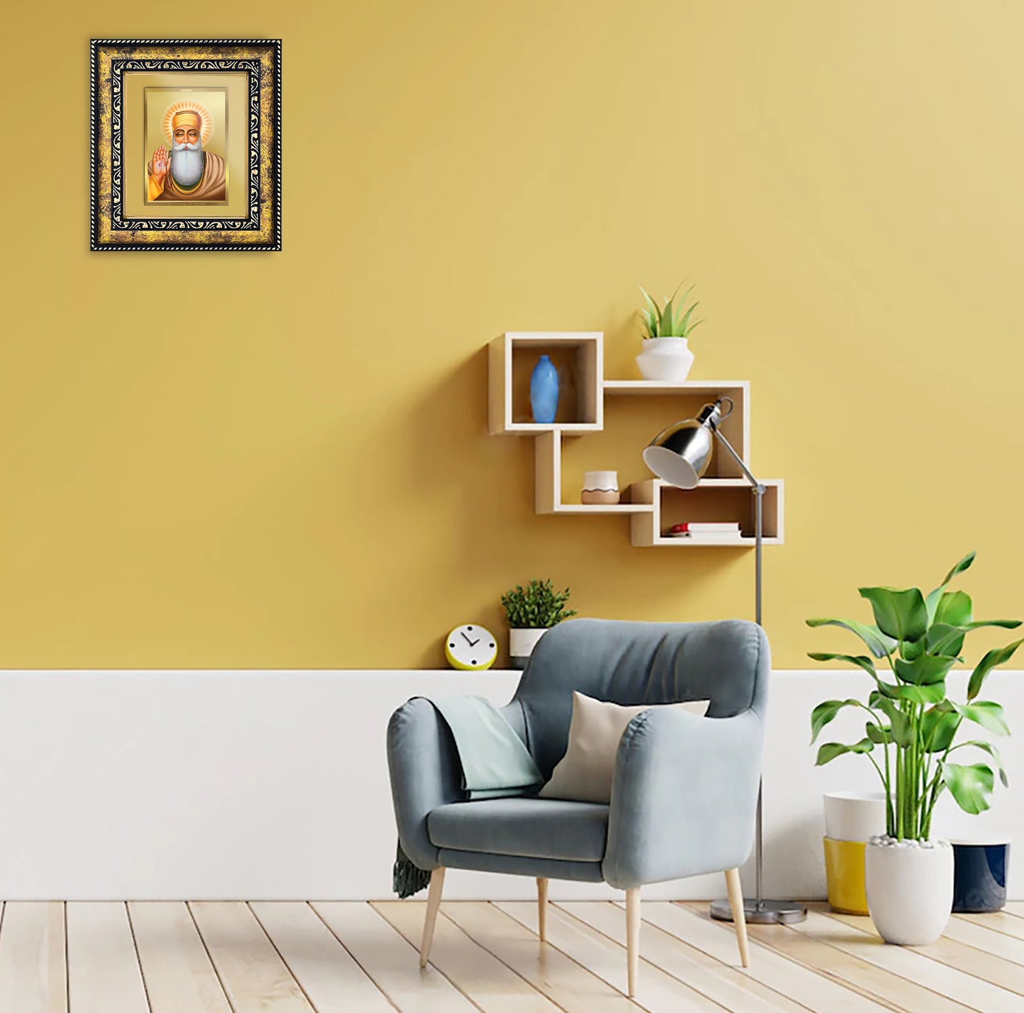 DIVINITI 24K Gold Plated Foil Guru Nanak Photo Frame for Puja Room, Home Wall Decor, Workshop, Table Top, Premium Gift|DG113 Size 2 (22.6x18.4 CM)