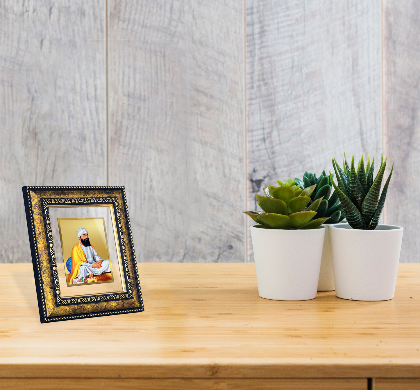 DIVINITI 24K Gold Plated Foil Guru Tegh Bahadur Ji Photo Frame for Home Decor, Puja Room, Table Top, Wall Hanging, Workshop, Gift|DG113 Size 2 (22.6x18.4 CM)
