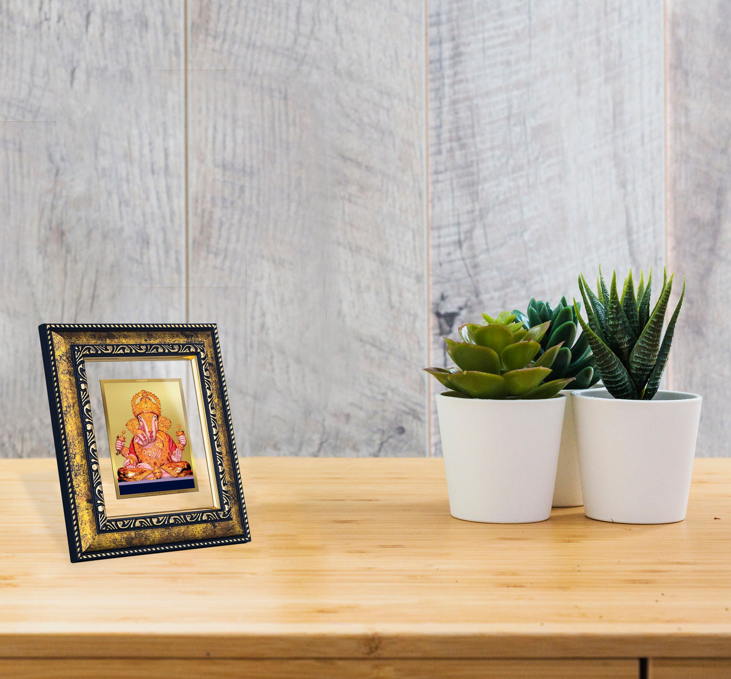 DIVINITI 24K Gold Plated Foil Dagdu Ganesha Photo Frame for Wall Hanging, Home Decor, Workshop, Table Top, Luxury Gift|DG113 Size 2 (22.6x18.4 CM)
