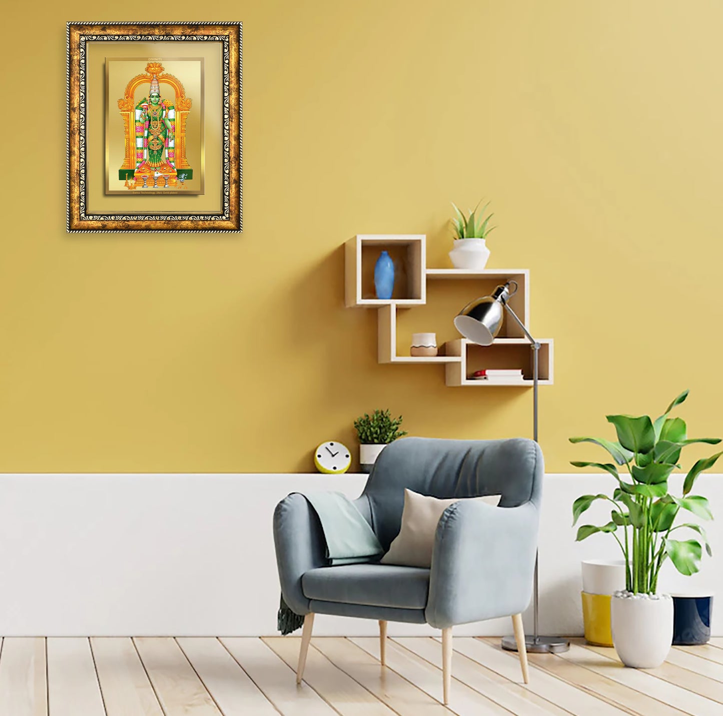 DIVINITI 24K Gold Plated Foil Meenakshi Wall Photo Frame for Home Decor, Wall Hanging, Table Top, Puja Room & Gift DG113S3 (27.6X35.4 CM)