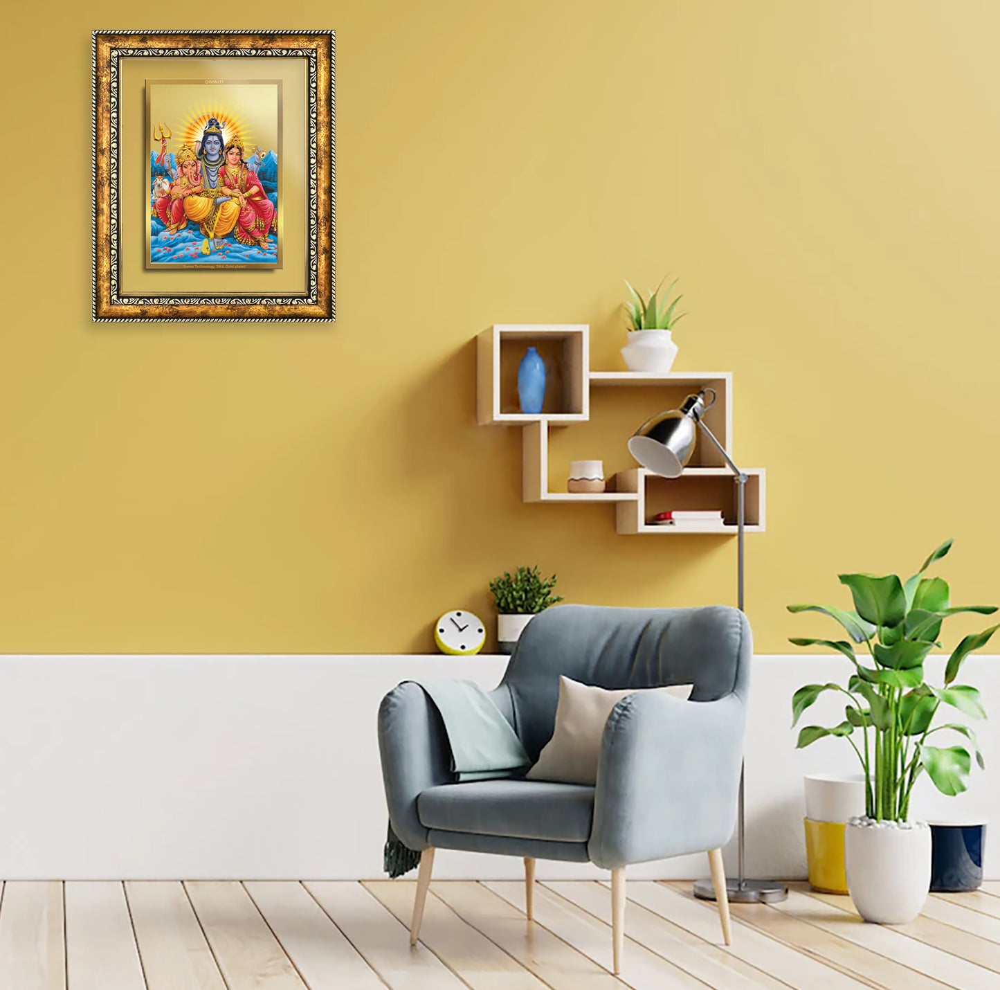 DIVINITI 24K Gold Plated Shiva Parivar Wall Photo Frame for Home Decor, Wall Hanging, Table Top, Puja Room & Gift DG113S3 (27.6X35.4 CM)