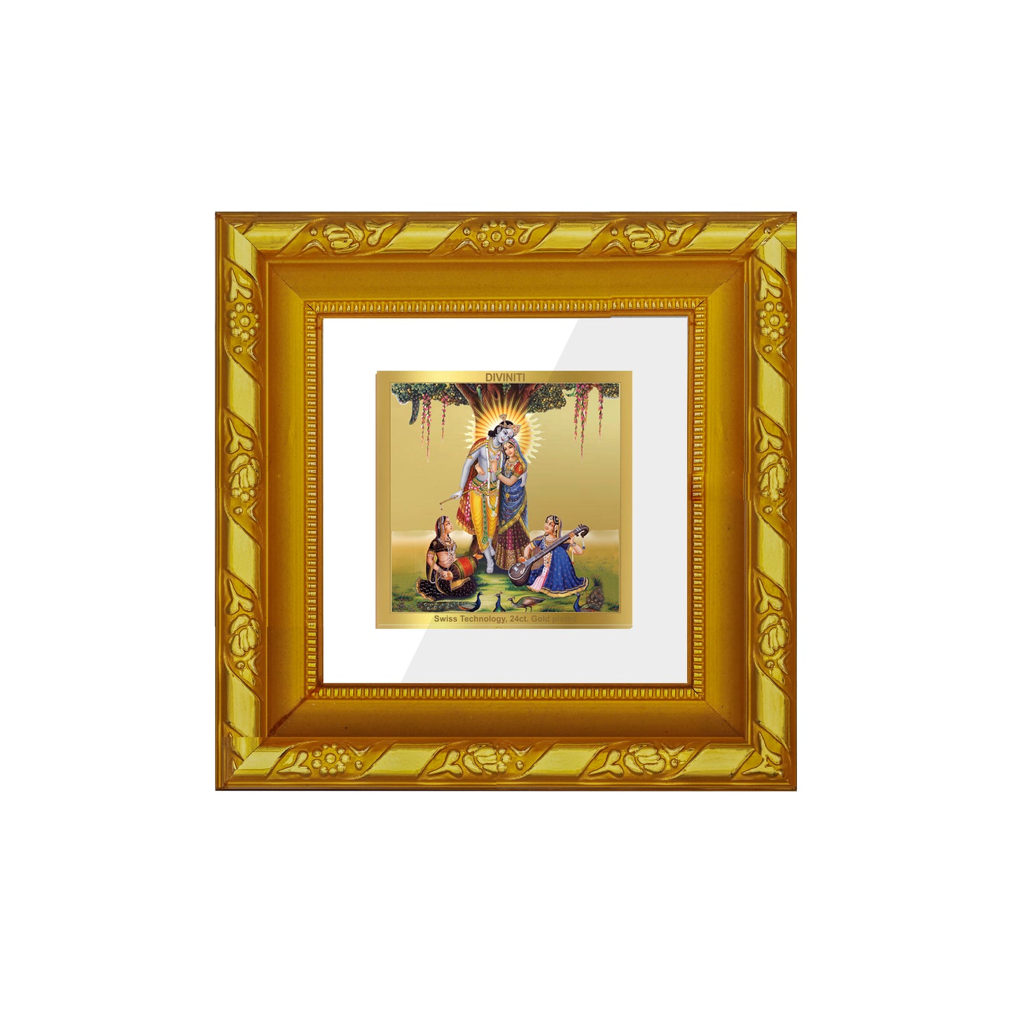 DIVINITI 24K Gold Plated Radha Krishna Stylish Wall Photo Frame Idol for Workshop, Home Decor, Puja Room, Premium Gifts | DG103S1A (10x10 CM)